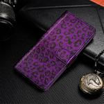 For iPhone 11 Pro Leopard Flip Stand Mobile Phone Casewith Lanyard Card Slot Photo Frame(Purple)
