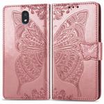 For LG K30 2019  Butterfly Love Flower Embossed Horizontal Flip Leather Case with Bracket Lanyard Card Slot Wallet(Rose Gold)