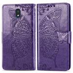 For LG K30 2019  Butterfly Love Flower Embossed Horizontal Flip Leather Case with Bracket Lanyard Card Slot Wallet(Dark Purple)