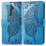 For OPPO A5 (2020) / A9 (2020) Butterfly Love Flower Embossed Horizontal Flip Leather Case with Bracket Lanyard Card Slot Wallet(Blue)