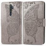 For OPPO A5 (2020) / A9 (2020) Butterfly Love Flower Embossed Horizontal Flip Leather Case with Bracket Lanyard Card Slot Wallet(Gray)