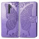 For OPPO A5 (2020) / A9 (2020) Butterfly Love Flower Embossed Horizontal Flip Leather Case with Bracket Lanyard Card Slot Wallet(Light Purple)