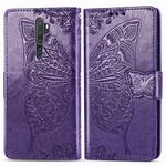For OPPO A5 (2020) / A9 (2020) Butterfly Love Flower Embossed Horizontal Flip Leather Case with Bracket Lanyard Card Slot Wallet(Dark Purple)