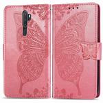 For OPPO A5 (2020) / A9 (2020) Butterfly Love Flower Embossed Horizontal Flip Leather Case with Bracket Lanyard Card Slot Wallet(Pink)