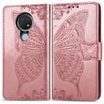 For Nokia 6.2 / 7.2 Butterfly Love Flower Embossed Horizontal Flip Leather Case with Bracket Lanyard Card Slot Wallet(Rose Gold)