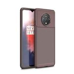 For One Plus 7T Carbon Fiber Texture Shockproof TPU Case(Brown)