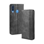 For Galaxy A20s  Magnetic Buckle Retro Crazy Horse Texture Horizontal Flip Leather Case  , with Holder & Card Slots & Photo Frame(Black)