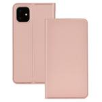 For iPhone 11 Pro Ultra-thin Voltage Plain Magnetic Suction Card TPU+PU Mobile Phone Jacket with Chuck and BracketChuck and Bracket.(Rose Gold)