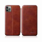 For iPhone 11 Pro Max Integrated Electricity Pressing Retro Texture Magnetic TPU+PU Leather Case with Card Slot & Holder(Brown)