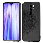 For Xiaomi Redmi Note 8 Pro Embossed Mandala Pattern PC + TPU + Fabric Phone Case with Lanyard & Magnetic(Black)