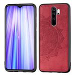 For Xiaomi Redmi Note 8 Pro Embossed Mandala Pattern PC + TPU + Fabric Phone Case with Lanyard & Magnetic(Red)