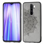 For Xiaomi Redmi Note 8 Pro Embossed Mandala Pattern PC + TPU + Fabric Phone Case with Lanyard & Magnetic(Gray)