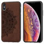 For iPhone XS Max Embossed Mandala Pattern PC + TPU + Fabric Phone Case with Lanyard & Magnetic(Brown)