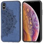 For iPhone XS Max Embossed Mandala Pattern PC + TPU + Fabric Phone Case with Lanyard & Magnetic(Blue)