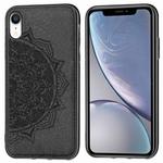 For iPhone XR Embossed Mandala Pattern PC + TPU + Fabric Phone Case with Lanyard & Magnetic(Black)