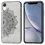 For iPhone XR Embossed Mandala Pattern PC + TPU + Fabric Phone Case with Lanyard & Magnetic(Gray)