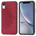 For iPhone XR Embossed Mandala Pattern PC + TPU + Fabric Phone Case with Lanyard & Magnetic(Red)