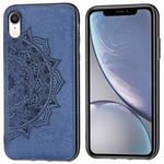 For iPhone XR Embossed Mandala Pattern PC + TPU + Fabric Phone Case with Lanyard & Magnetic(Blue)