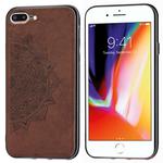 For iPhone 8 Plus & 7 Plus Embossed Mandala Pattern PC + TPU + Fabric Phone Case with Lanyard & Magnetic(Brown)
