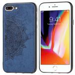For iPhone 8 Plus & 7 Plus Embossed Mandala Pattern PC + TPU + Fabric Phone Case with Lanyard & Magnetic(Blue)