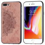 For iPhone 8 Plus & 7 Plus Embossed Mandala Pattern PC + TPU + Fabric Phone Case with Lanyard & Magnetic(Rose Gold)