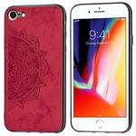 For iPhone SE 2020 & 8 & 7 Embossed Mandala Pattern PC + TPU + Fabric Phone Case with Lanyard & Magnetic(Red)