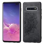 For Galaxy S10+ Embossed Mandala Pattern PC + TPU + Fabric Phone Case with Lanyard & Magnetic(Black)