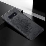 For Galaxy S10e Embossed Mandala Pattern PC + TPU + Fabric Phone Case with Lanyard & Magnetic(Black)
