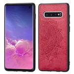 For Galaxy S10 Embossed Mandala Pattern PC + TPU + Fabric Phone Case with Lanyard & Magnetic(Red)