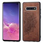 For Galaxy S10 Embossed Mandala Pattern PC + TPU + Fabric Phone Case with Lanyard & Magnetic(Brown)