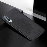 For Galaxy A70 Embossed Mandala Pattern PC + TPU + Fabric Phone Case with Lanyard & Magnetic(Black)