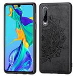 For Huawei P30 Embossed Mandala Pattern PC + TPU + Fabric Phone Case with Lanyard & Magnetic(Black)