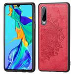 For Huawei P30 Embossed Mandala Pattern PC + TPU + Fabric Phone Case with Lanyard & Magnetic(Red)