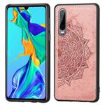 For Huawei P30 Embossed Mandala Pattern PC + TPU + Fabric Phone Case with Lanyard & Magnetic(Rose Gold)