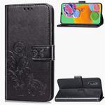 For Galaxy A90 5G   Four-leaf Clasp Embossed Buckle Mobile Phone Protection Leather Case with Lanyard & Card Slot & Wallet & Bracket Function(Black)