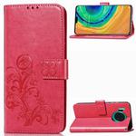 For Huawei Mate 30 Four-leaf Clasp Embossed Buckle Mobile Phone Protection Leather Case with Lanyard & Card Slot & Wallet & Bracket Function(Magenta)