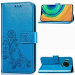 For Huawei Mate 30 Four-leaf Clasp Embossed Buckle Mobile Phone Protection Leather Case with Lanyard & Card Slot & Wallet & Bracket Function(Blue)
