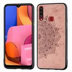 For Galaxy A20s  Embossed Mandala pattern PC + TPU + Fabric Phone Case  with Lanyard & Magnetic(Rose Gold)