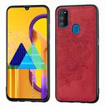 For Galaxy M30s  Embossed Mandala Pattern PC + TPU + Fabric Phone Case  with Lanyard & Magnetic(Red)