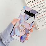 For Galaxy S10e   Plating Colorful Geometric Pattern Mosaic Marble TPU Mobile Phone Case Rhinestone Stand Ring(Purple PR4)