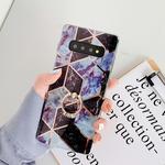 For Galaxy S10e   Plating Colorful Geometric Pattern Mosaic Marble TPU Mobile Phone Case Rhinestone Stand Ring(Black PR6)