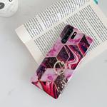 For Huawei P30 Pro  Plating Colorful Geometric Pattern Mosaic Marble TPU Mobile Phone Case Rhinestone Stand Ring(Mageta PR5)