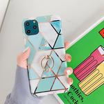 For iPhone 11 Pro Plating Colorful Geometric Pattern Mosaic Marble TPU Mobile Phone CaseRhinestone Stand Ring(Green PR2)