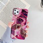 For iPhone 11 Pro Plating Colorful Geometric Pattern Mosaic Marble TPU Mobile Phone CaseRhinestone Stand Ring(Magenta PR5)