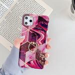 For iPhone 11 Pro Max Plating Colorful Geometric Pattern Mosaic Marble TPU Mobile Phone Case Rhinestone Stand Ring(Mageta PR5)