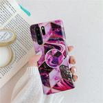 For Huawei P30 Pro  Plating Colorful Geometric Pattern Mosaic Marble TPU Mobile Phone Case with Folding Bracket(Magenta PF5)