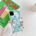 For iPhone 11 Pro Plating Colorful Geometric Pattern Mosaic Marble TPU Mobile Phone Casewith Folding Bracket(Green PF2)