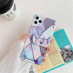 For iPhone 11 Pro Plating Colorful Geometric Pattern Mosaic Marble TPU Mobile Phone Casewith Folding Bracket(Blue PF4)