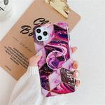 For iPhone 11 Pro Plating Colorful Geometric Pattern Mosaic Marble TPU Mobile Phone Casewith Folding Bracket(Magenta PF5)