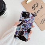 For iPhone 11 Pro Plating Colorful Geometric Pattern Mosaic Marble TPU Mobile Phone Casewith Folding Bracket(Black PF6)